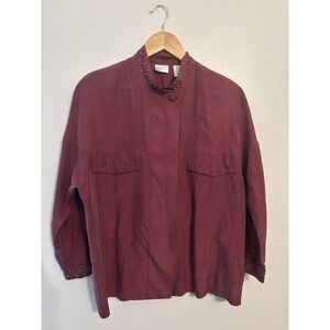 Vintage‎ Apart Women's 80s Silk Red Blouse Silver Beads Pockets Size Large